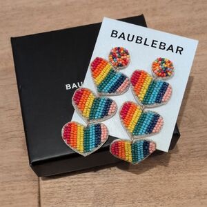 ✅NWT BaubleBar Multicolor Rainbow Beaded Heart Dangle Earrings Gay Pride